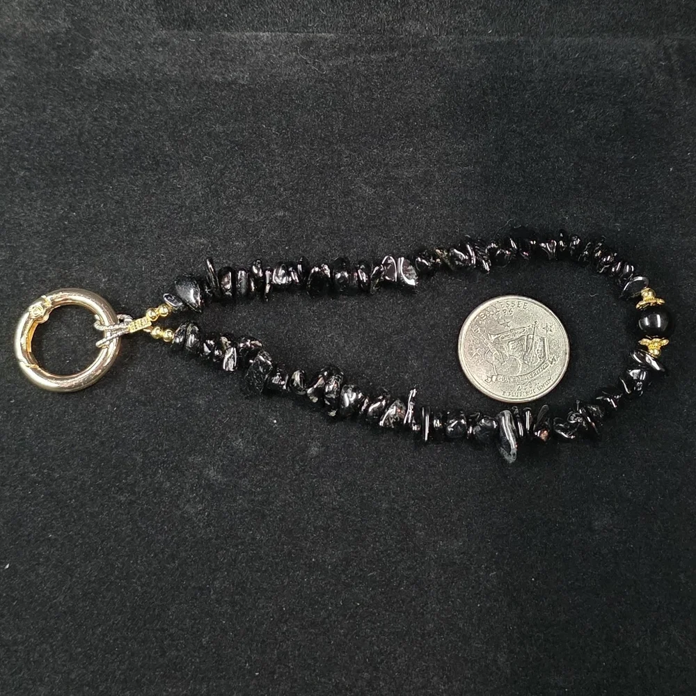 Black Beaded Device Wrist Strap with Gold Accents